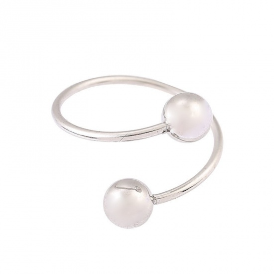 Picture of Wholesale Women's Gift Ball Open Rings, Silver Tone 201 Stainless Steel, Eco-friendly Stylish Dainty Jewelry Supply 18mm(US Size 7.75), 1 Piece