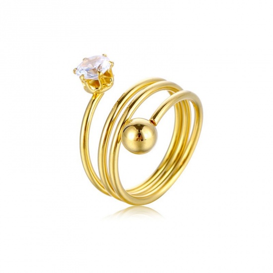 Picture of Wholesale Women's Gift Ball Open Rings, Gold Plated 201 Stainless Steel, Stylish Dainty Jewelry Supply 18mm(US Size 7.75), 1 Piece