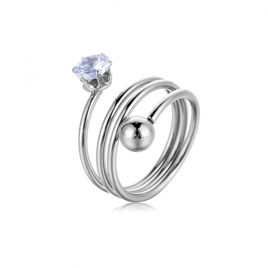 Picture of Wholesale Women's Gift Ball Open Rings, Silver Tone 201 Stainless Steel, Eco-friendly Stylish Dainty Jewelry Supply 18mm(US Size 7.75), 1 Piece
