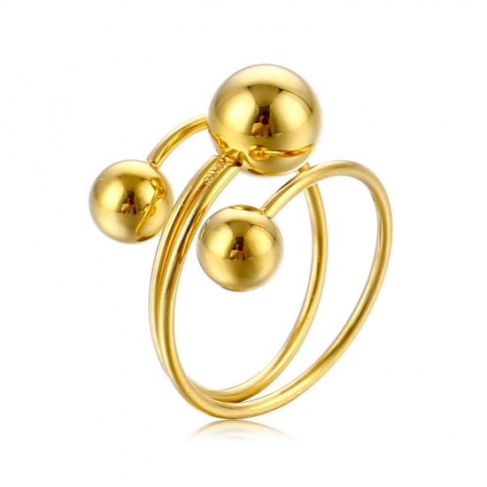 Picture of Wholesale Women's Gift Ball Open Rings, Gold Plated 201 Stainless Steel, Stylish Dainty Jewelry Supply 18mm(US Size 7.75), 1 Piece