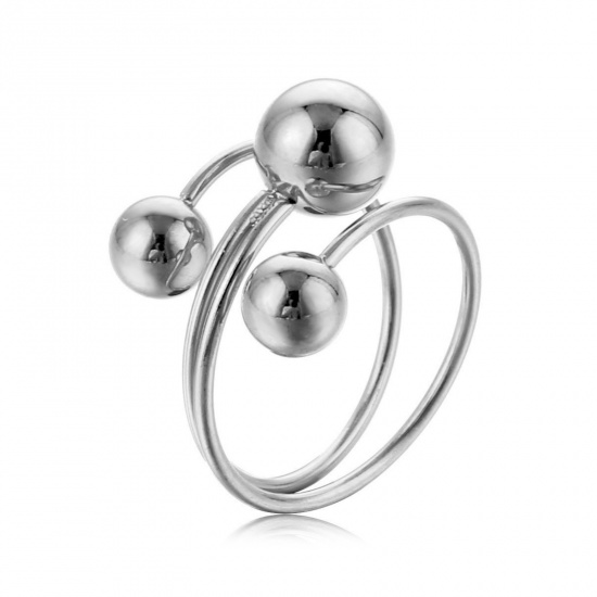 Picture of Wholesale Women's Gift Ball Open Rings, Silver Tone 201 Stainless Steel, Eco-friendly Stylish Dainty Jewelry Supply 18mm(US Size 7.75), 1 Piece