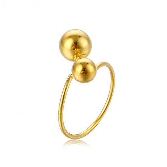 Picture of Wholesale Women's Gift Ball Open Rings, Gold Plated 201 Stainless Steel, Stylish Dainty Jewelry Supply 18mm(US Size 7.75), 1 Piece
