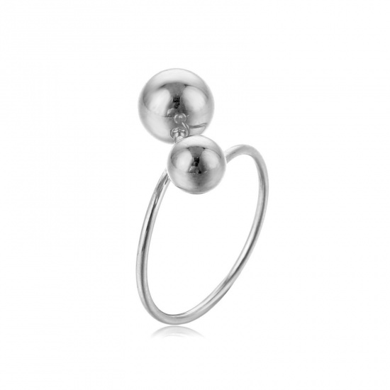 Picture of Wholesale Women's Gift Ball Open Rings, Silver Tone 201 Stainless Steel, Eco-friendly Stylish Dainty Jewelry Supply 18mm(US Size 7.75), 1 Piece