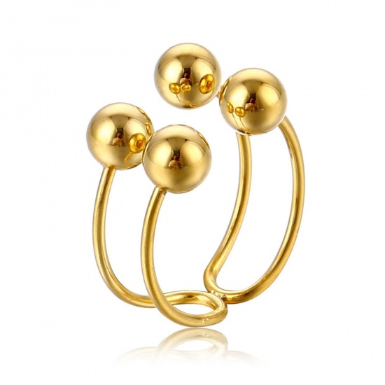 Picture of Wholesale Women's Gift Ball Open Rings, Gold Plated 201 Stainless Steel, Stylish Dainty Jewelry Supply 18mm(US Size 7.75), 1 Piece