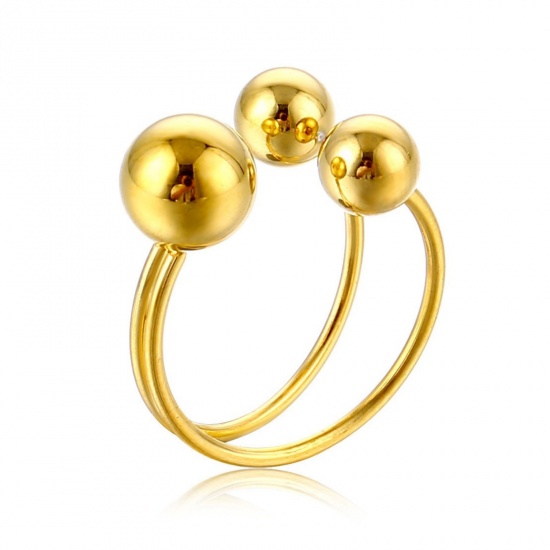 Picture of Wholesale Women's Gift Ball Open Rings, Gold Plated 201 Stainless Steel, Stylish Dainty Jewelry Supply 18mm(US Size 7.75), 1 Piece
