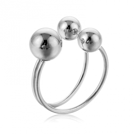Picture of Wholesale Women's Gift Ball Open Rings, Silver Tone 201 Stainless Steel, Eco-friendly Stylish Dainty Jewelry Supply 18mm(US Size 7.75), 1 Piece
