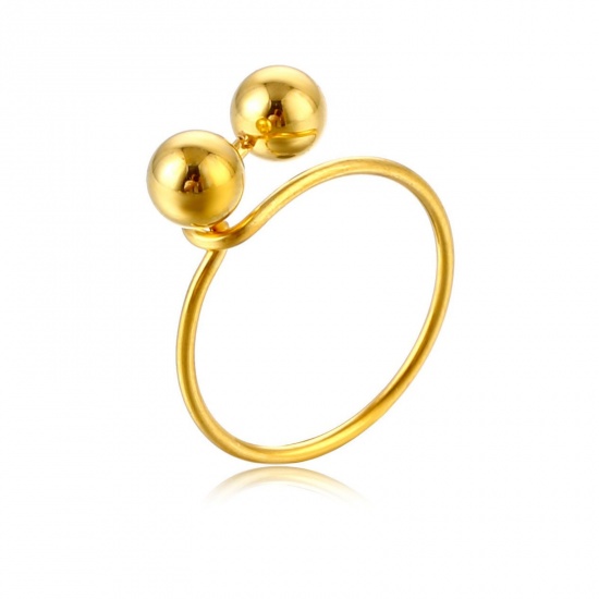 Picture of Wholesale Women's Gift Ball Open Rings, Gold Plated 201 Stainless Steel, Stylish Dainty Jewelry Supply 18mm(US Size 7.75), 1 Piece