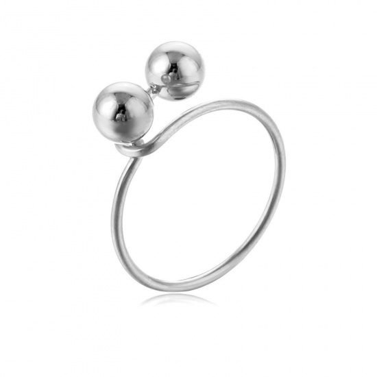 Picture of Wholesale Women's Gift Ball Open Rings, Silver Tone 201 Stainless Steel, Eco-friendly Stylish Dainty Jewelry Supply 18mm(US Size 7.75), 1 Piece