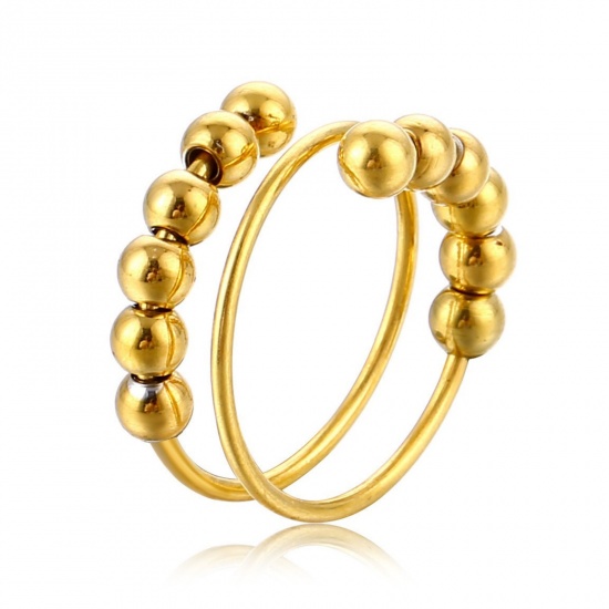 Picture of Wholesale Women's Gift Ball Open Rings, Gold Plated 201 Stainless Steel, Stylish Dainty Jewelry Supply 18mm(US Size 7.75), 1 Piece