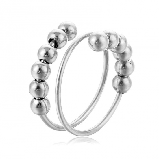 Picture of Wholesale Women's Gift Ball Open Rings, Silver Tone 201 Stainless Steel, Eco-friendly Stylish Dainty Jewelry Supply 18mm(US Size 7.75), 1 Piece