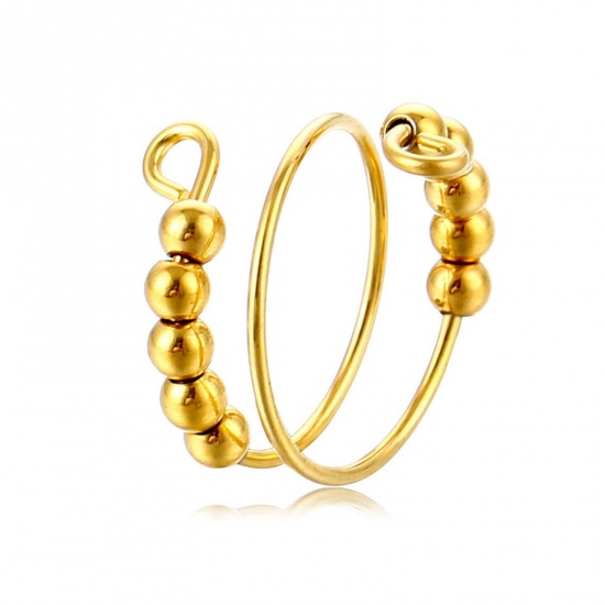 Picture of Wholesale Women's Gift Ball Open Rings, Gold Plated 201 Stainless Steel, Stylish Dainty Jewelry Supply 18mm(US Size 7.75), 1 Piece