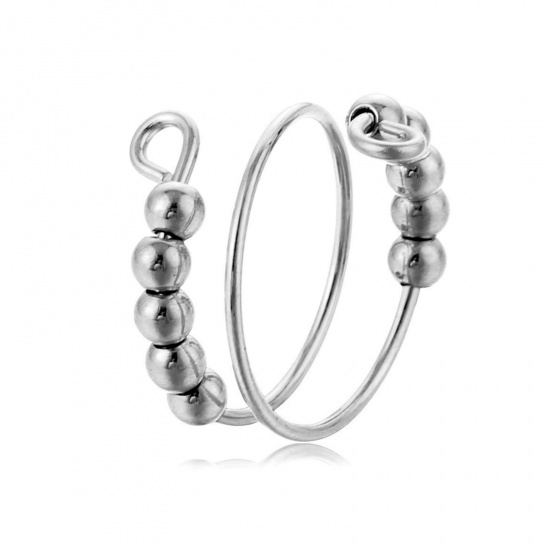 Picture of Wholesale Women's Gift Ball Open Rings, Silver Tone 201 Stainless Steel, Eco-friendly Stylish Dainty Jewelry Supply 18mm(US Size 7.75), 1 Piece
