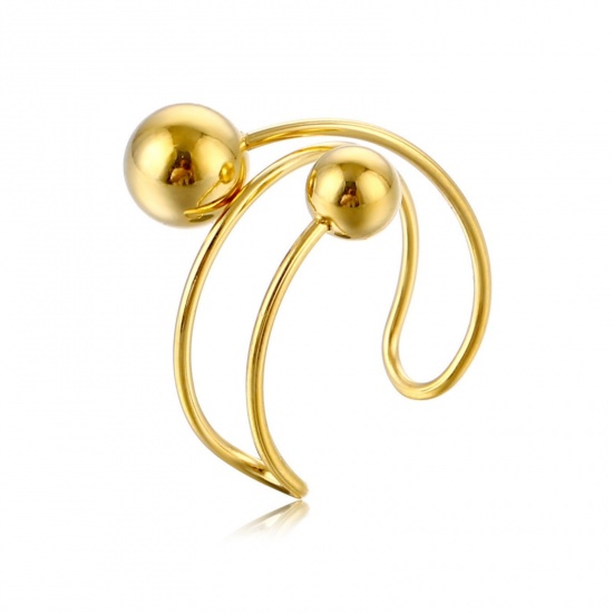 Picture of Wholesale Women's Gift Ball Open Rings, Gold Plated 201 Stainless Steel, Stylish Dainty Jewelry Supply 18mm(US Size 7.75), 1 Piece