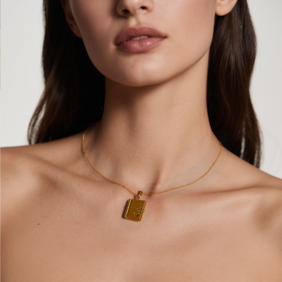 Picture of Wholesale Unique Openable Flip Page Book Customize Engraving Supported Pendant Charm Necklace, 18K Gold Plated 304 Stainless Steel Link Cable Chain, Unisex Eco-friendly PVD Creative Stylish Valentine's Day Jewelry For Retailer, 40cm(15.7") + 5cm(2") long, 1 Piece