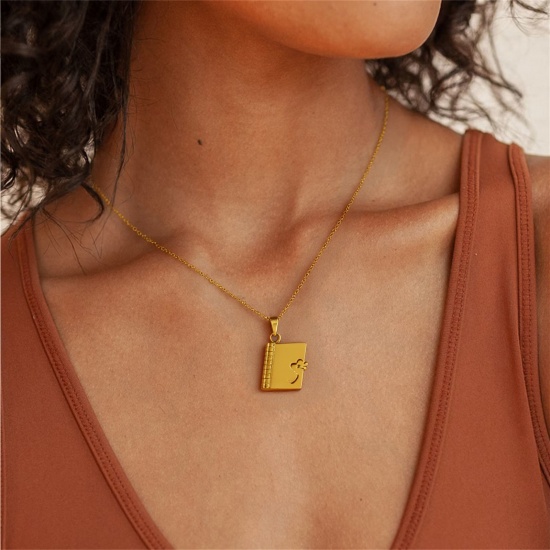 Picture of Wholesale Unique Openable Flip Page Book Customize Engraving Supported Pendant Charm Necklace, 18K Gold Plated 304 Stainless Steel Link Cable Chain, Unisex Eco-friendly PVD Creative Stylish Valentine's Day Jewelry For Retailer, 40cm(15.7") + 5cm(2") long, 1 Piece