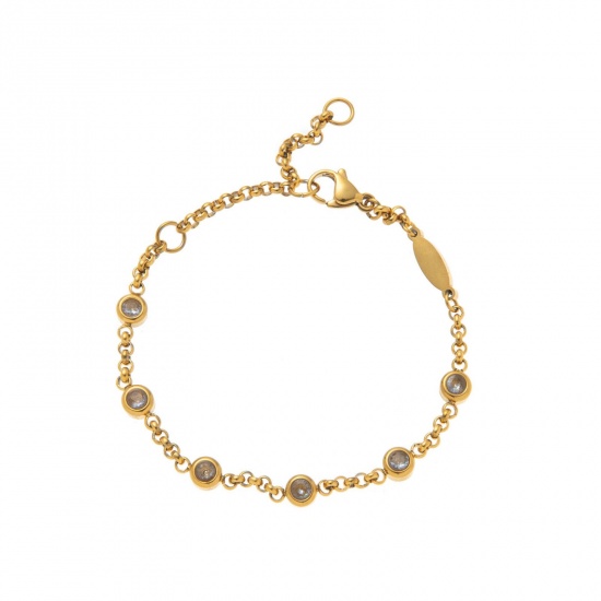 Picture of Wholesale Mauve Rhinestone June Birthstone 304 Stainless Steel Rolo Chain Station Bracelet, 18K Gold Plated Eco-friendly PVD, Women's Simple Stylish Gift Jewelry Supply, 19cm(7.5") long, 1 Piece