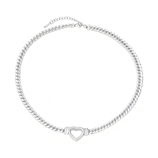 Picture of Wholesale Heart Choker Necklace, 18K Gold Plated 304 Stainless Steel Cuban Link Chain, Women's Eco-friendly PVD Vacuum Plating Valentine's Day Stylish Gift Jewelry For Retailer 38cm(15") + 5cm(2") long, 1 Piece