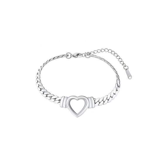 Picture of Wholesale Heart Charm Bracelets Choker, 18K Gold Plated 304 Stainless Steel Cuban Link Chain, Women's Eco-friendly PVD Valentine's Day Stylish Gift Jewelry For Retailer, 17cm(6.7") + 5cm(2") long, 1 Piece