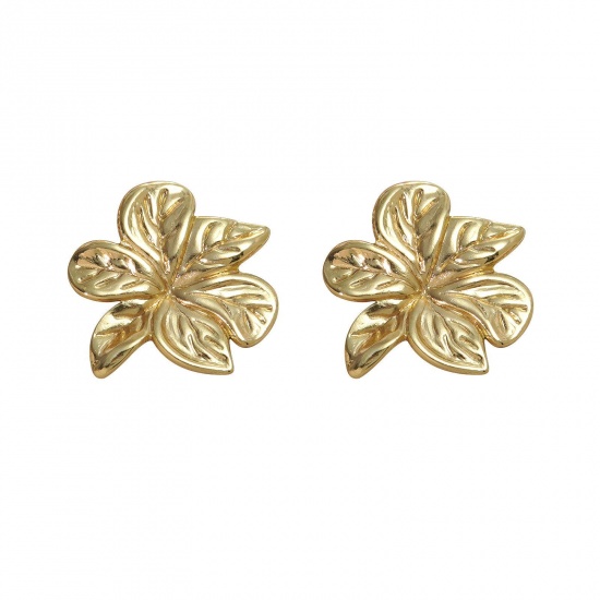 Picture of Wholesale Flora Collection Retro Ear Post Stud Earrings, Flower 18K Gold Plated 304 Stainless Steel, Women's Eco-friendly PVD Vacuum Plating Gift Jewelry Supply 24.5mm x 24mm, 1 Pair