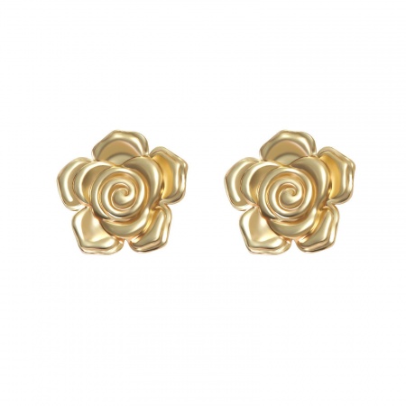 Imagen de Al Por Mayor Colección Flora Retro Pendientes de Poste de Oreja, Flor Chapado en Oro de 18K 304 Acero Inoxidable, Mujeres Recubrimiento al Vacío PVD Ecológico Regalo Suministro de Joyería 24.5mm x 24mm, 1 Par