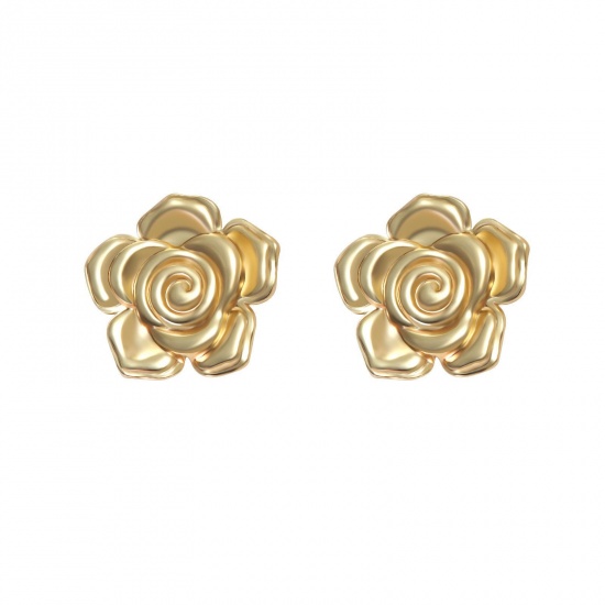 Picture of Wholesale Flora Collection Retro Ear Post Stud Earrings, Flower 18K Gold Plated 304 Stainless Steel, Women's Eco-friendly PVD Vacuum Plating Gift Jewelry Supply 24.5mm x 24mm, 1 Pair