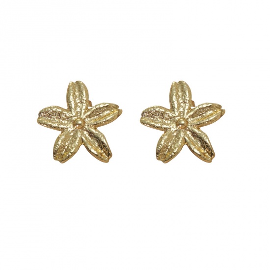 Picture of Wholesale Flora Collection Retro Ear Post Stud Earrings, Flower 18K Gold Plated 304 Stainless Steel, Women's Eco-friendly PVD Vacuum Plating Gift Jewelry Supply 24.5mm x 24mm, 1 Pair