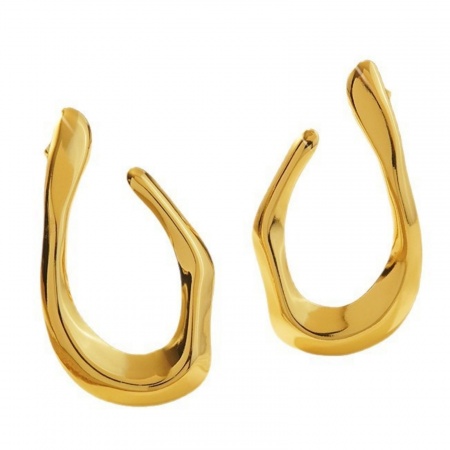 Picture of Wholesale Stylish Retro Ear Post Stud Earrings, 18K Gold Plated 304 Stainless Steel, Women's Eco-friendly PVD Vacuum Plating Gift Jewelry Supply 5.2cm x 2.3cm, 1 Pair