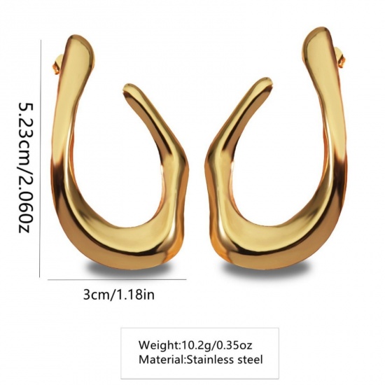 Picture of Wholesale Stylish Retro Ear Post Stud Earrings, 18K Gold Plated 304 Stainless Steel, Women's Eco-friendly PVD Vacuum Plating Gift Jewelry Supply 5.2cm x 2.3cm, 1 Pair