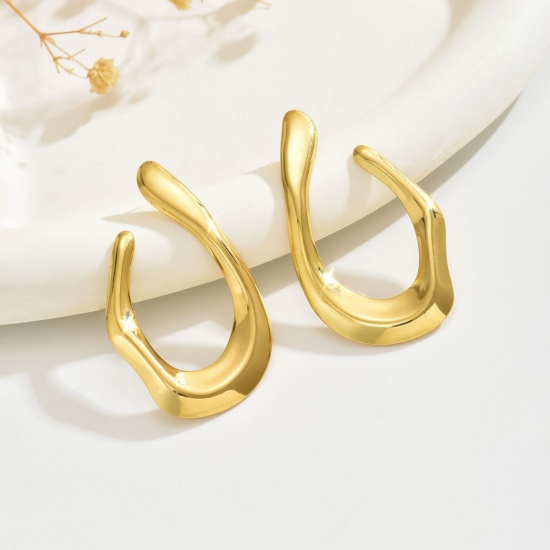 Picture of Wholesale Stylish Retro Ear Post Stud Earrings, 18K Gold Plated 304 Stainless Steel, Women's Eco-friendly PVD Vacuum Plating Gift Jewelry Supply 5.2cm x 2.3cm, 1 Pair
