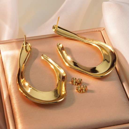 Picture of Wholesale Stylish Retro Ear Post Stud Earrings, 18K Gold Plated 304 Stainless Steel, Women's Eco-friendly PVD Vacuum Plating Gift Jewelry Supply 5.2cm x 2.3cm, 1 Pair