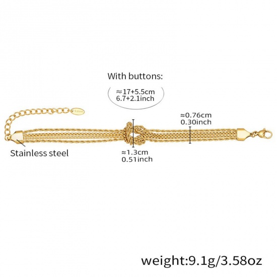 Picture of Wholesale Knot Link Chain Multilayer Layered Bracelet, 18K Gold Plated 304 Stainless Steel, Women's Eco-friendly PVD Vacuum Plating Stylish Simple & Casual Gift Jewelry Supply 17cm(6.7") long, 1 Piece