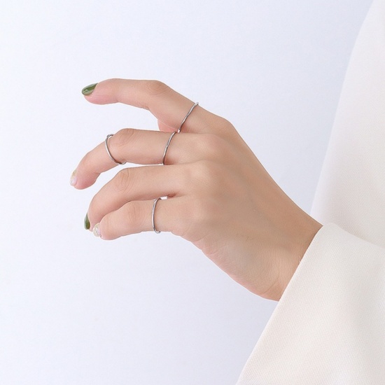 Bild von Großhandel Frauen Geschenk Uneinstellbar Knuckle Finger Ring, Silberfarbe 304 Edelstahl, Umweltfreundlich Ins Stil Elegant Schmuckbedarf 15.7mm (US Größe: 5), 1 Stück