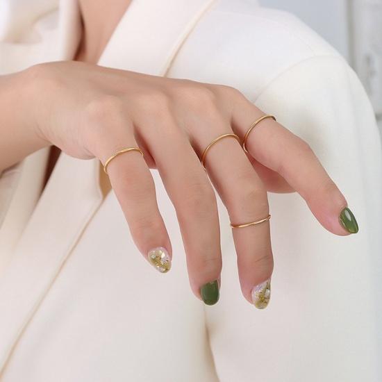 Bild von Großhandel Frauen Geschenk Uneinstellbar Knuckle Finger Ring, 18K Vergoldet 304 Edelstahl, Umweltfreundliche PVD-Vakuumbeschichtung Ins Stil Elegant Schmuckbedarf 17.3mm（US Größe:7), 1 Stück