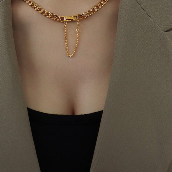 Picture of Wholesale Curb Link Chain Bracelets, 18K Gold Plated 304 Stainless Steel, Women's Eco-friendly PVD Vacuum Plating Stylish Ins Style Gift Jewelry Supply 16cm(6.3") long, 1 Piece