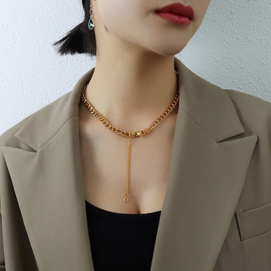 Picture of Wholesale Curb Link Chain Bracelets, 18K Gold Plated 304 Stainless Steel, Women's Eco-friendly PVD Vacuum Plating Stylish Ins Style Gift Jewelry Supply 16cm(6.3") long, 1 Piece