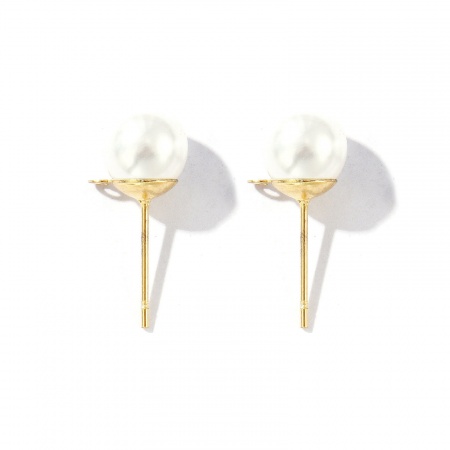 Bild von 10 Stück Weiß Umweltfreundliche PVD-Vakuumbeschichtung 304 Edelstahl Stilvoll Ohrstecker-Ohrstecker mit Schlaufenverbinder-Zubehör Rund 18K Vergoldet Acryl Imitat Perle 8mm D., Drahtstärke: 0.7mm(21 Gauge)