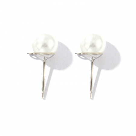 Bild von 10 Stück Weiß Umweltfreundlich 304 Edelstahl Stilvoll Ohrstecker-Ohrstecker mit Schlaufenverbinder-Zubehör Rund Silberfarbe Acryl Imitat Perle 8mm D., Drahtstärke: 0.7mm(21 Gauge)