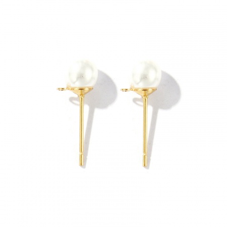 Picture of 10 PCs Eco-friendly PVD Vacuum Plating 304 Stainless Steel Stylish Ear Post Stud Earring With Loop Connector Accessories Round 18K Gold Plated White Acrylic Imitation Pearl 6mm Dia., Post/ Wire Size: 0.7mm(21 gauge)