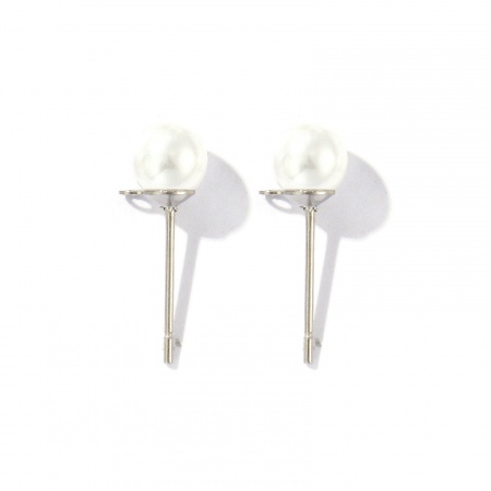 Bild von 10 Stück Weiß Umweltfreundlich 304 Edelstahl Stilvoll Ohrstecker-Ohrstecker mit Schlaufenverbinder-Zubehör Rund Silberfarbe Acryl Imitat Perle 6mm D., Drahtstärke: 0.7mm(21 Gauge)