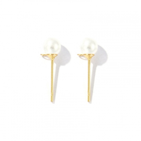 Picture of 10 PCs Eco-friendly PVD Vacuum Plating 304 Stainless Steel Stylish Ear Post Stud Earring With Loop Connector Accessories Round 18K Gold Plated White Acrylic Imitation Pearl 5mm Dia., Post/ Wire Size: 0.7mm(21 gauge)