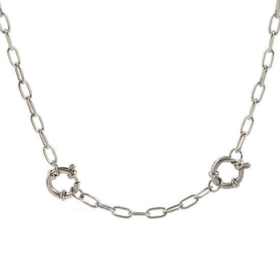 Picture of Wholesale Link Cable Chain Charm Holder Necklace, Silver Tone 304 Stainless Steel, Unisex Eco-friendly Exquisite Simple & Casual Gift Jewelry For Retailer, 61cm(24") long, Chain Size: 4mm, 1 Piece