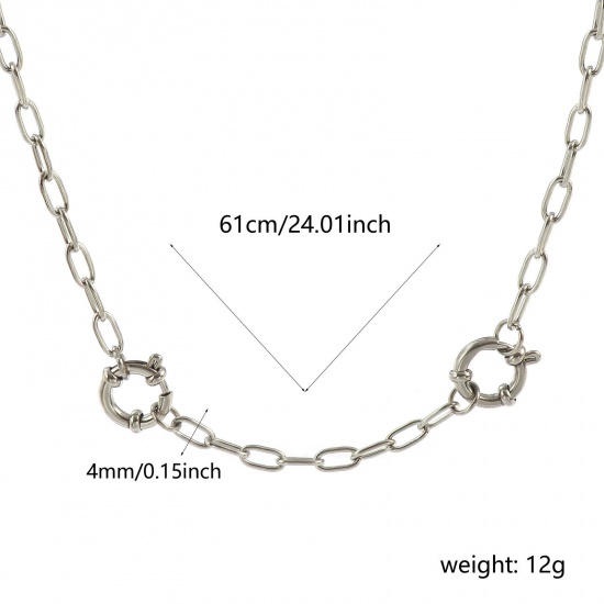 Picture of Wholesale Link Cable Chain Charm Holder Necklace, Silver Tone 304 Stainless Steel, Unisex Eco-friendly Exquisite Simple & Casual Gift Jewelry For Retailer, 61cm(24") long, Chain Size: 4mm, 1 Piece