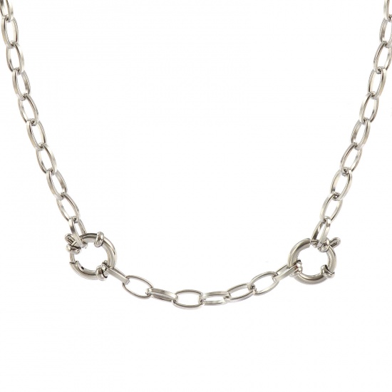 Picture of Wholesale Link Cable Chain Charm Holder Necklace, Silver Tone 304 Stainless Steel, Unisex Eco-friendly Exquisite Simple & Casual Gift Jewelry For Retailer, 60cm(23.6") long, Chain Size: 5mm, 1 Piece