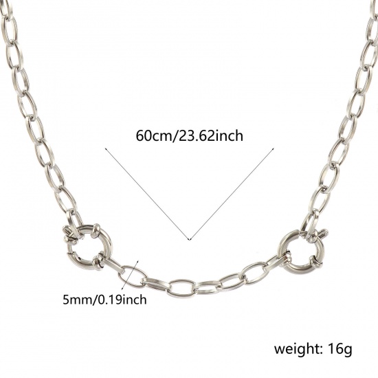 Picture of Wholesale Link Cable Chain Charm Holder Necklace, Silver Tone 304 Stainless Steel, Unisex Eco-friendly Exquisite Simple & Casual Gift Jewelry For Retailer, 60cm(23.6") long, Chain Size: 5mm, 1 Piece
