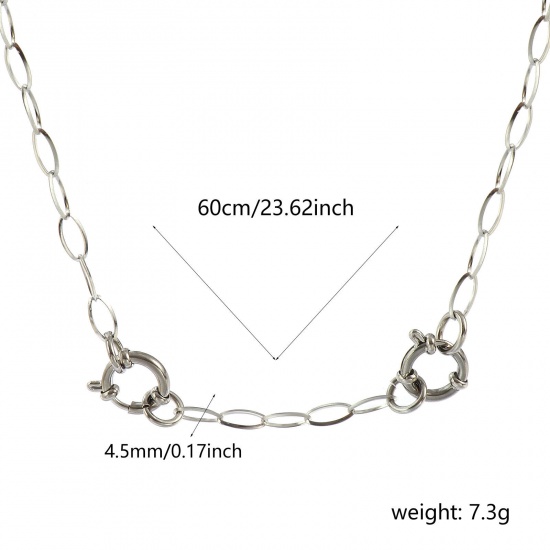 Picture of Wholesale Link Cable Chain Charm Holder Necklace, Silver Tone 304 Stainless Steel, Unisex Eco-friendly Exquisite Simple & Casual Gift Jewelry For Retailer, 60cm(23.6") long, Chain Size: 4.5mm, 1 Piece