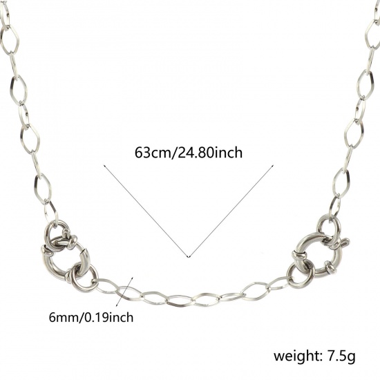 Picture of Wholesale Link Cable Chain Charm Holder Necklace, Silver Tone 304 Stainless Steel, Unisex Eco-friendly Exquisite Simple & Casual Gift Jewelry For Retailer, 63cm(24.8") long, Chain Size: 5mm, 1 Piece