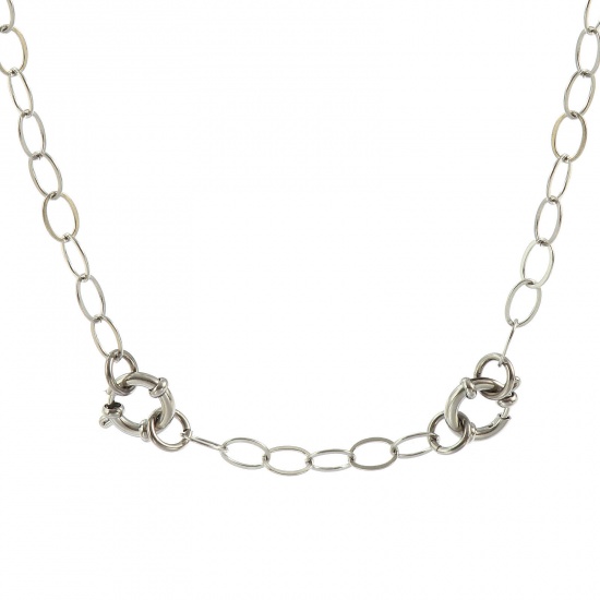 Picture of Wholesale Link Cable Chain Charm Holder Necklace, Silver Tone 304 Stainless Steel, Unisex Eco-friendly Exquisite Simple & Casual Gift Jewelry For Retailer, 62cm(24.4") long, Chain Size: 6mm, 1 Piece