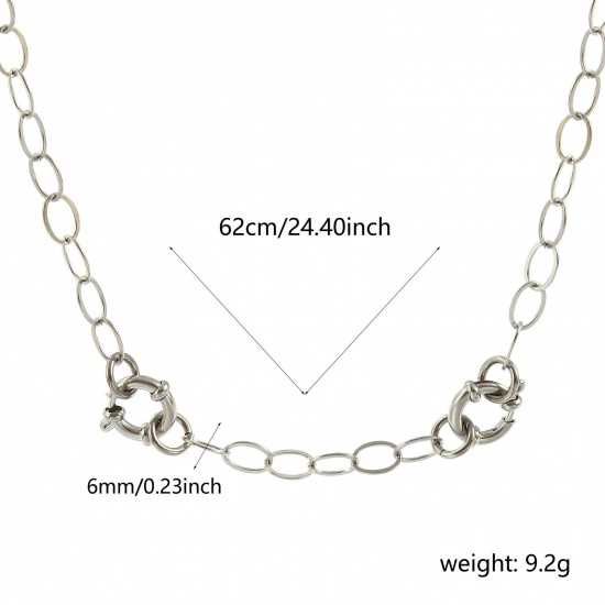 Picture of Wholesale Link Cable Chain Charm Holder Necklace, Silver Tone 304 Stainless Steel, Unisex Eco-friendly Exquisite Simple & Casual Gift Jewelry For Retailer, 62cm(24.4") long, Chain Size: 6mm, 1 Piece