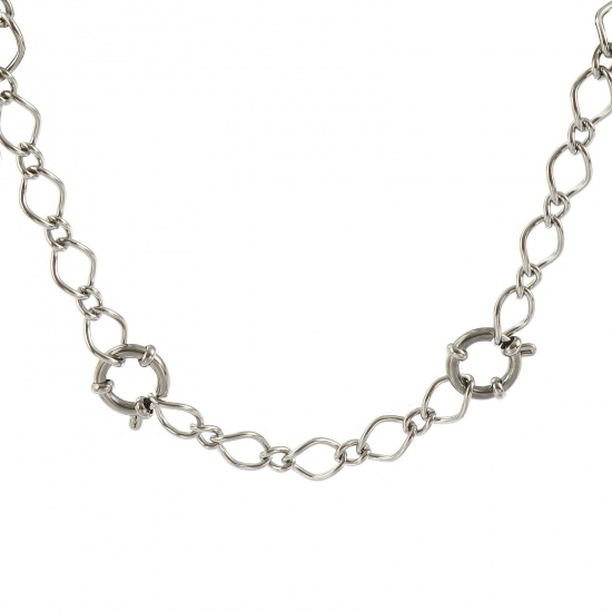 Picture of Wholesale 1:1 Figaro Link Chain Charm Holder Necklace, Silver Tone 304 Stainless Steel, Unisex Eco-friendly Exquisite Simple & Casual Gift Jewelry For Retailer, 61cm(24") long, Chain Size: 8mm, 1 Piece