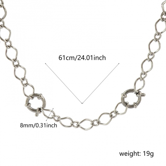 Picture of Wholesale 1:1 Figaro Link Chain Charm Holder Necklace, Silver Tone 304 Stainless Steel, Unisex Eco-friendly Exquisite Simple & Casual Gift Jewelry For Retailer, 61cm(24") long, Chain Size: 8mm, 1 Piece